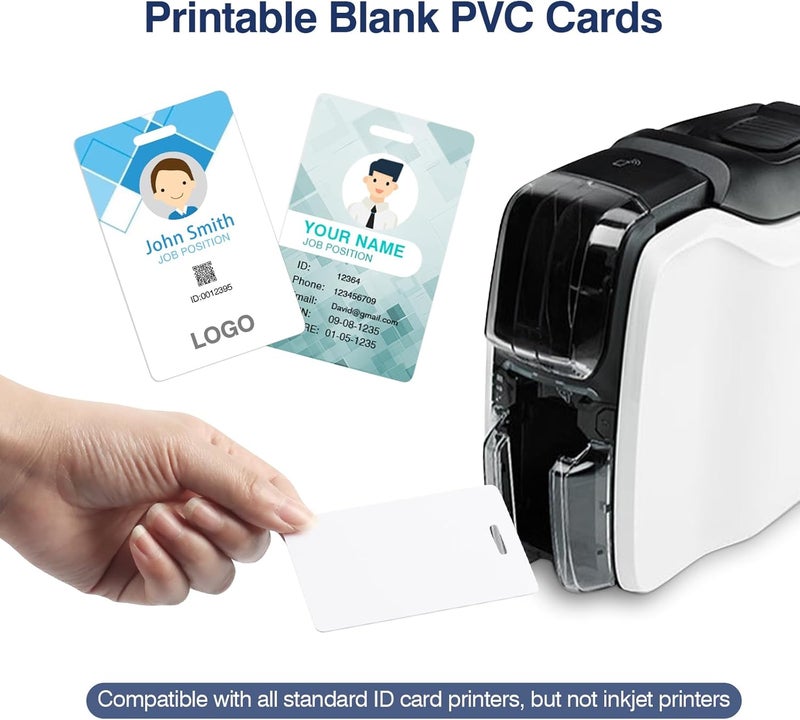CAETOUNG 50 حزمة بطاقات PVC فارغة متميزة مع ثقب في الجانب القصير - بطاقات تعريف فارغة مع ثقب عمودي - بطاقات بلاستيكية بيضاء بجودة رسومية CR80 بسماكة 30 مل لطابعات بطاقات الهوية - Image 5